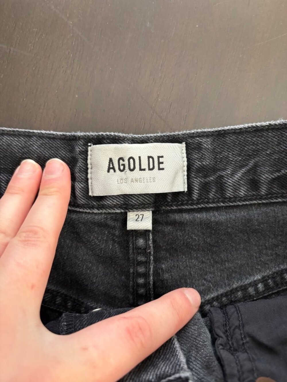 Agolde Parker Distressed Cut-Off High-Rise Button Fly Denim Jean Shorts Black 27 - Picture 2 of 10